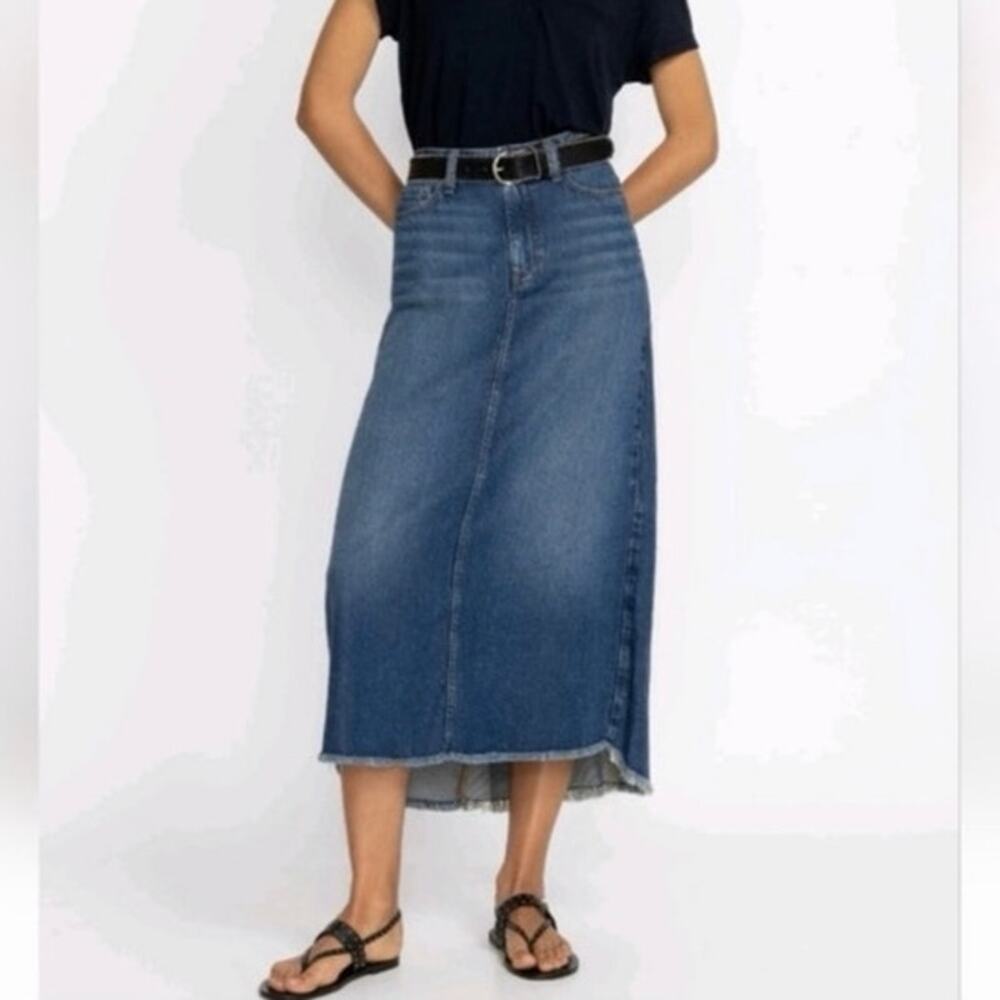 Johnny Was Vienna Denim Maxi Skirt Medium Jules Wash Raw Fray Hem Size 29